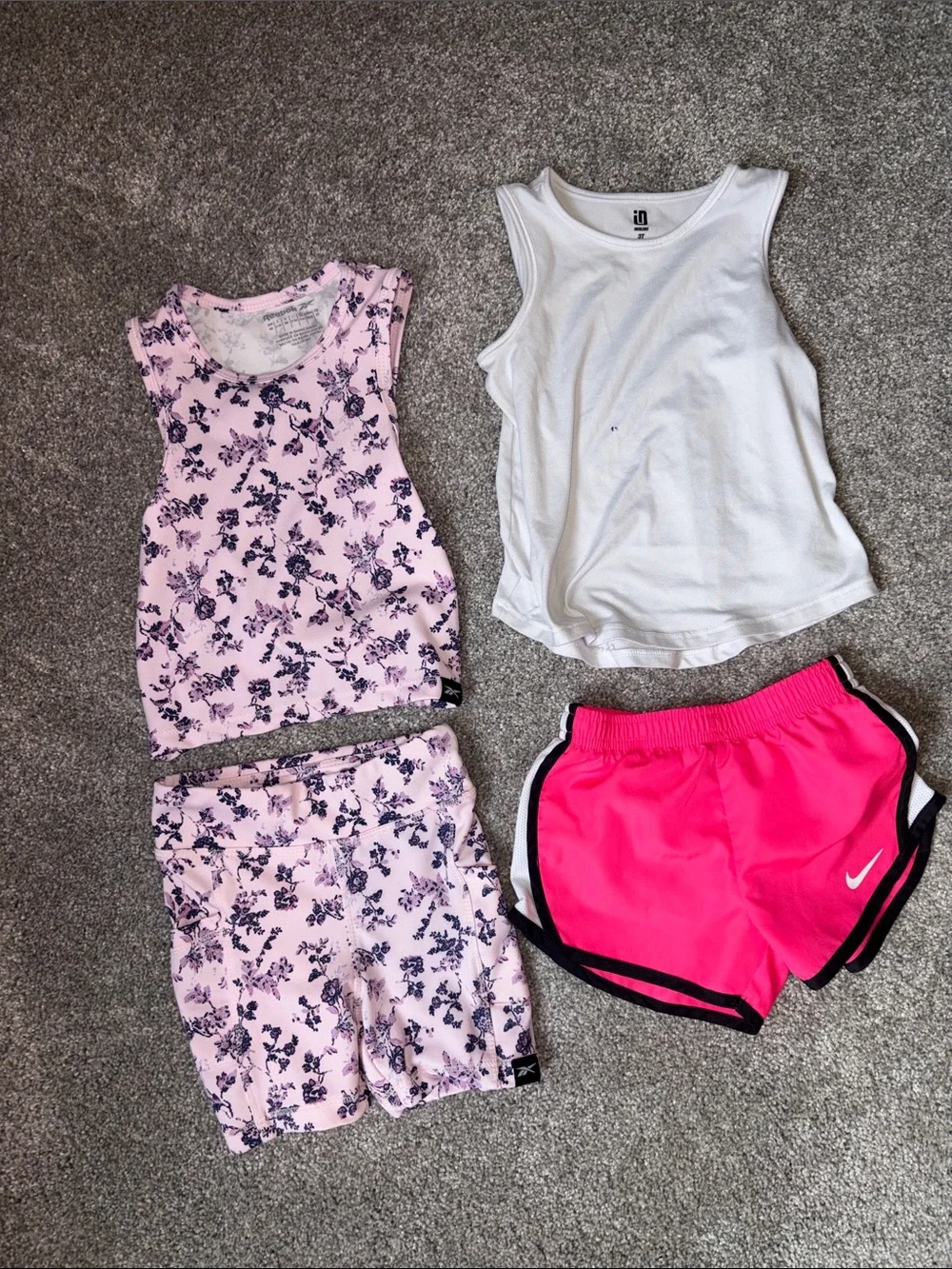 Girls Active Tank & Shorts Bundle - Pink Floral & Hot Pink Nike